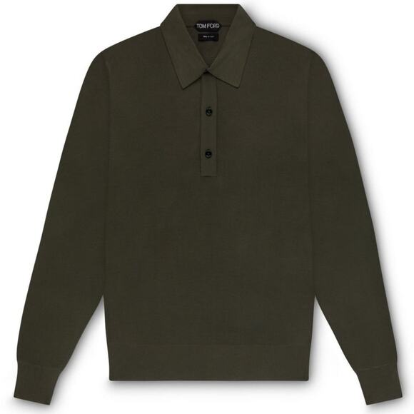 TOM FORD Men's Viscose Rayon Long Sleeve Polo Green NEW Size 50 Lightweight - Picture 1 of 8